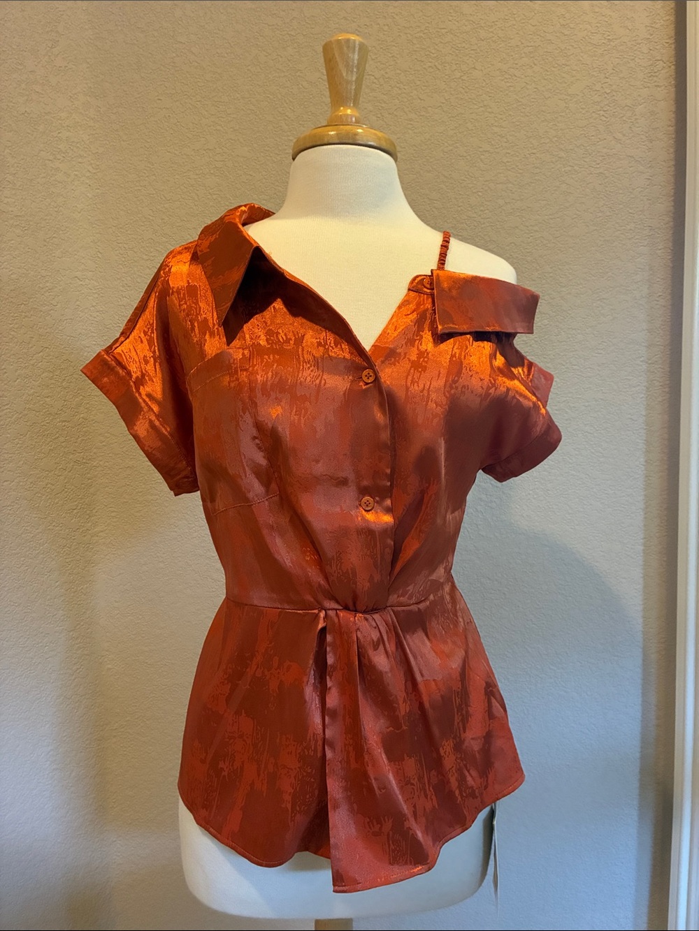 NWT Vibrant Orange Collar Blouse with exposed shoulder size S